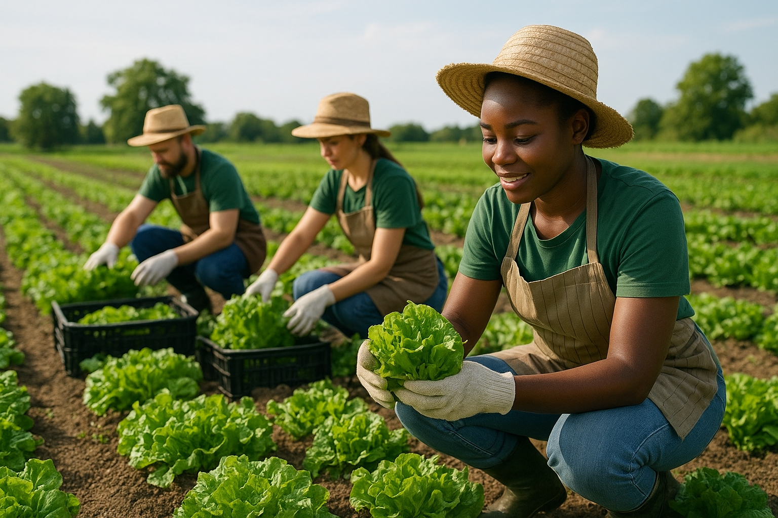 Workers harvesting vegetables